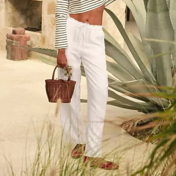 J. Crew 100% Linen Drawstring Soleil Pants White Size XL NWT - Picture 9 of 9